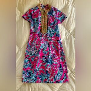 Vibrant Pink and Blue Patterned Dress